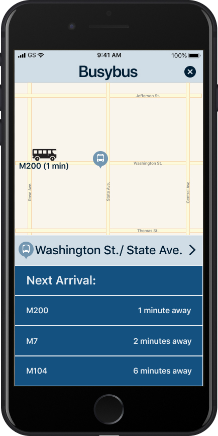 Busybus bus stop screen mockup